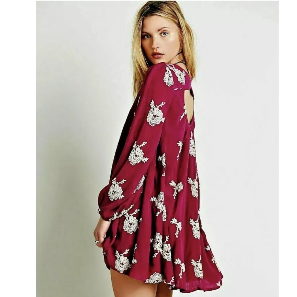 Free People Burgundy Flower Dress